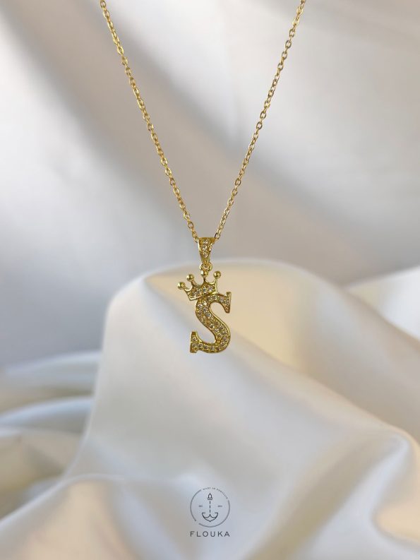 letter S necklace with crown