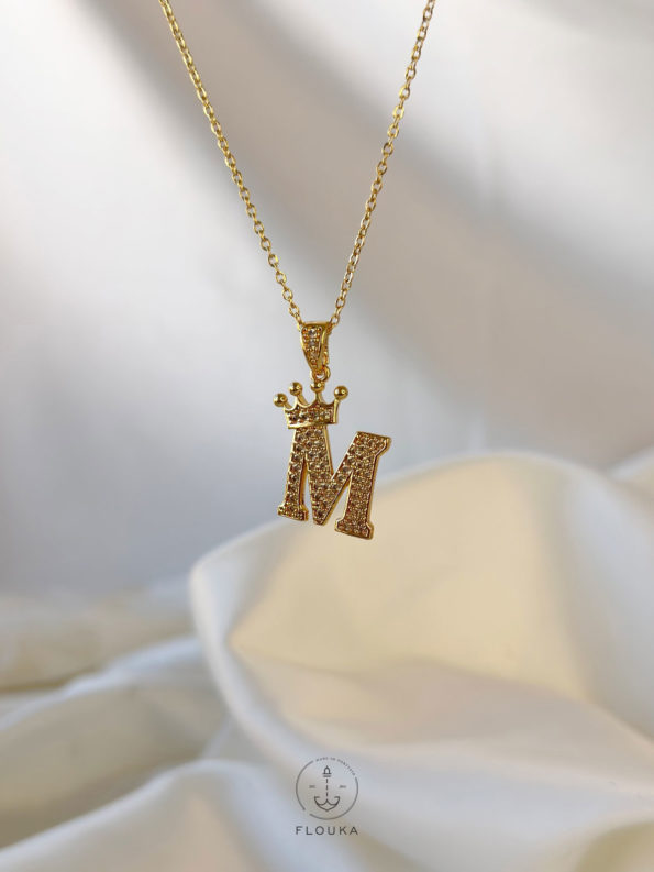 letter M necklace with crown