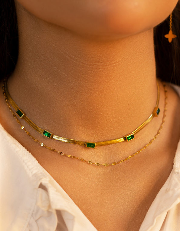 double layer green snake necklace