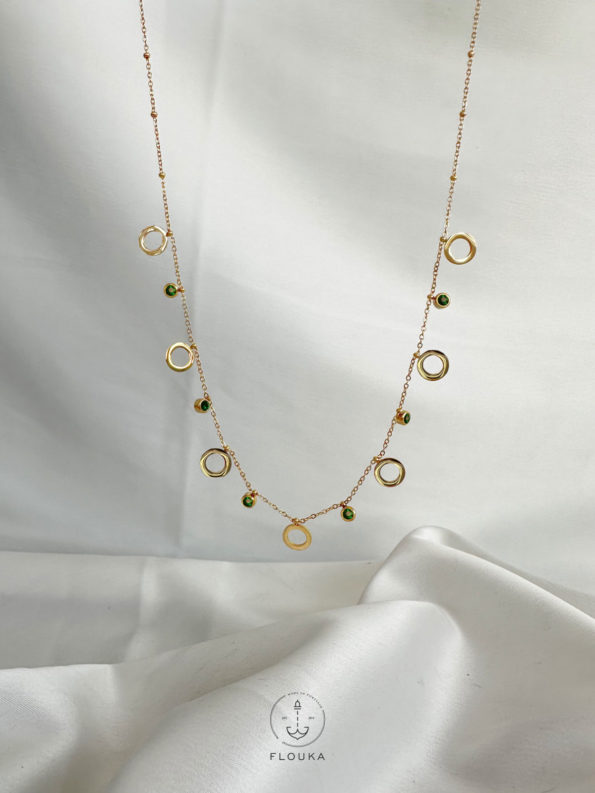 circles necklace with green straus