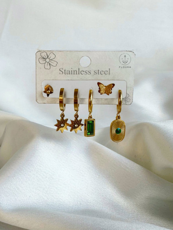 green earrings set