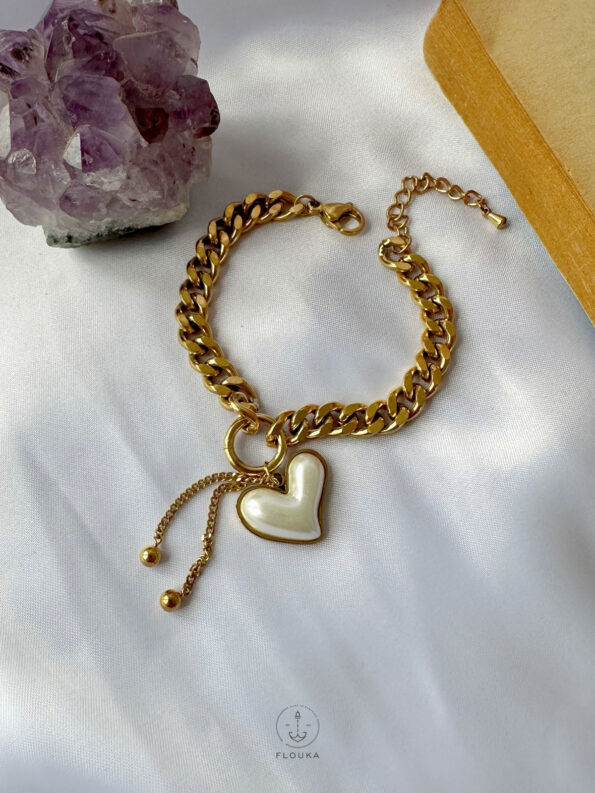 white heart wide bracelet