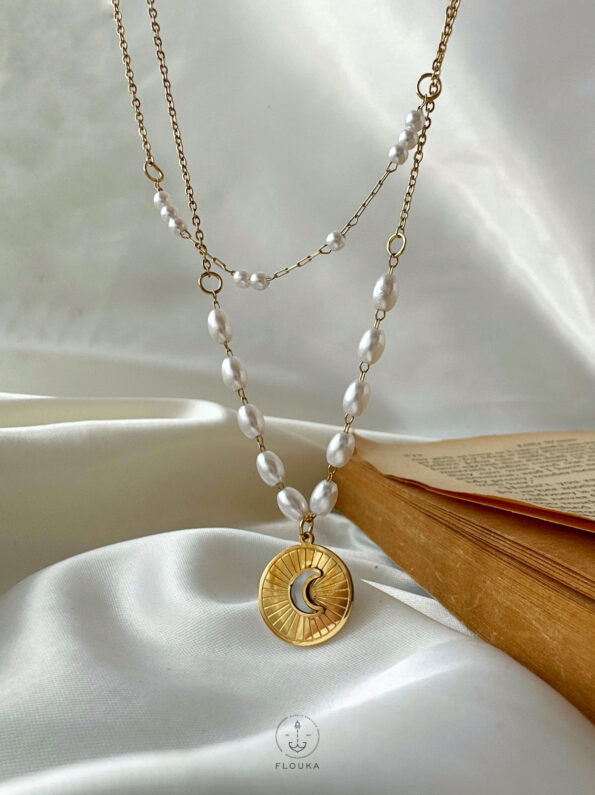 WHITE crescent moon Nnecklace