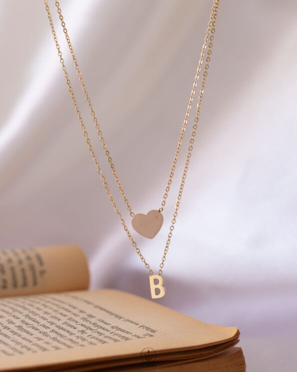 double layer heart B necklace