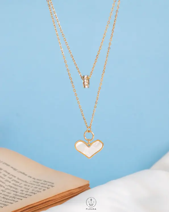 double layer white heart necklace