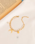 fake pearl crescent gold bracelet