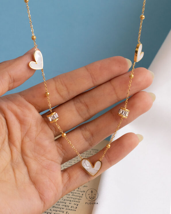 three white hearts necklace