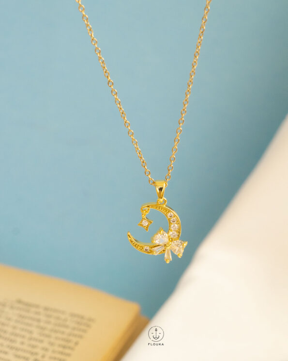 bun crescent moon necklace