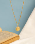 crescent sun hug gold necklace