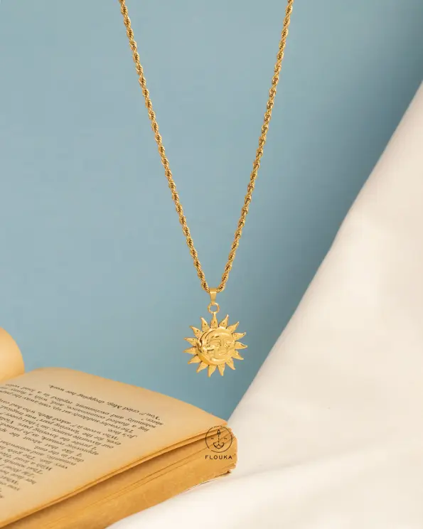 crescent sun hug gold necklace