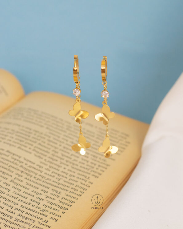 gold twice butterfly earrings