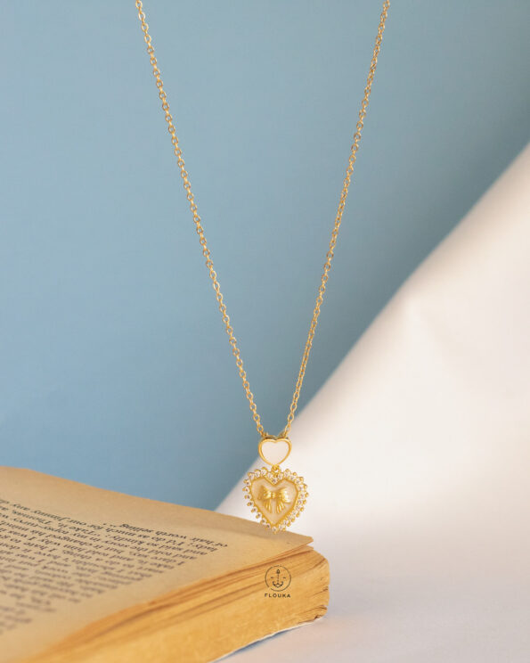 white heart bun necklace