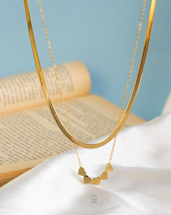 double layer gold heart necklace