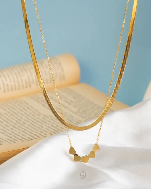 double layer gold heart necklace