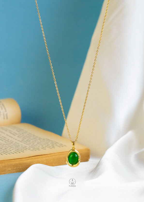 green stone gold necklace