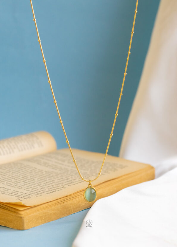 tiny cat eye stone necklace