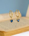 blue heart gold earrings