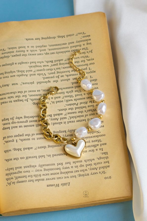 heart pearl gold bracelet