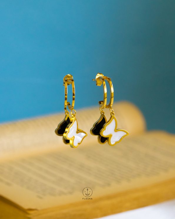 double black & white butterfly earrings