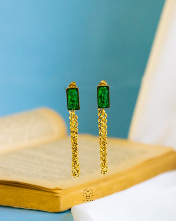 green bar gold earrings