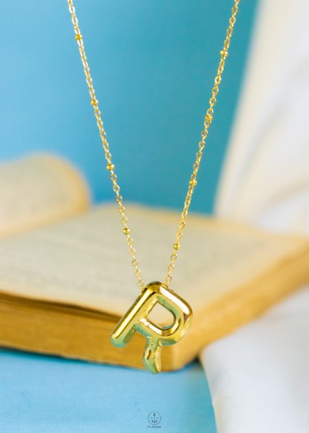 gold helium letter R necklace