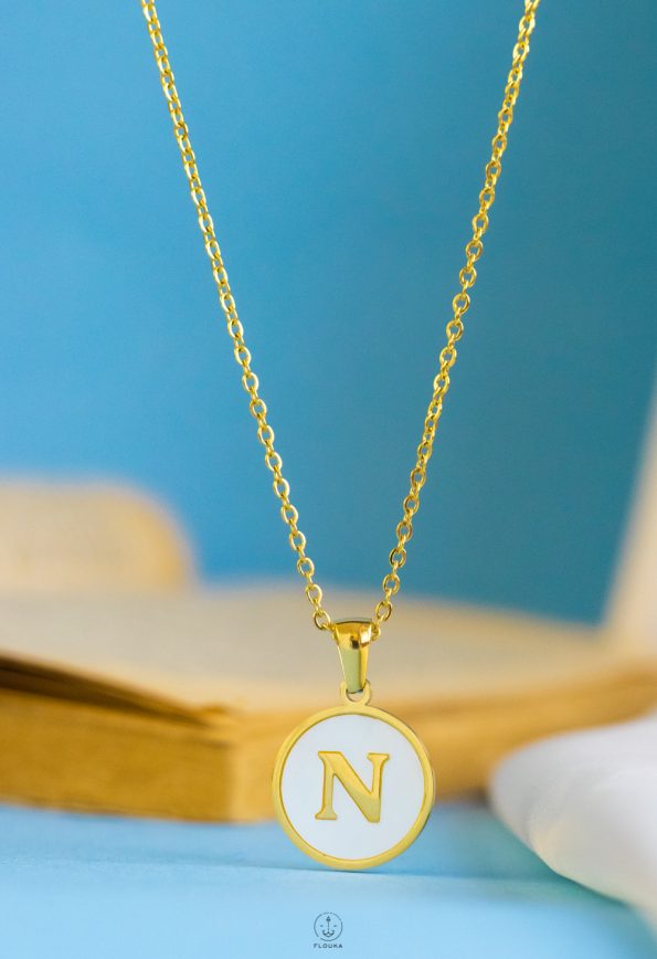 white letter N necklace