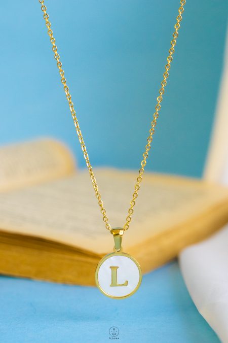 white letter L necklace