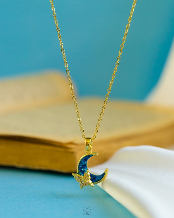 blue crescent star necklace