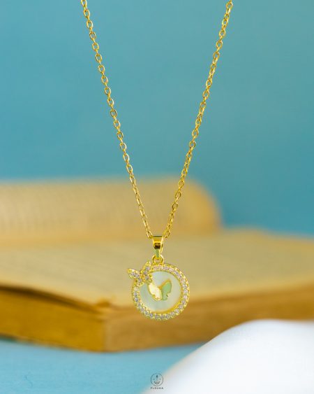 gold butterfly circle straus necklace