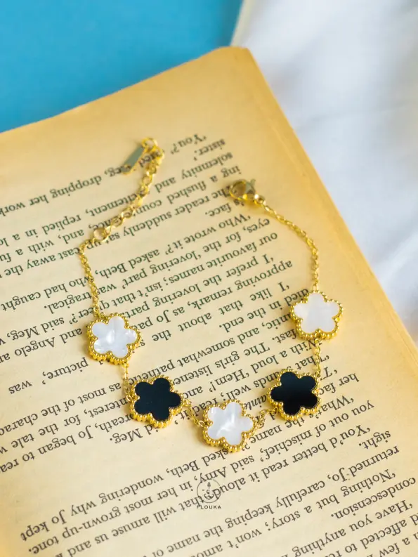 black & white double face flower bracelet