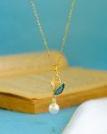 gold pearl leaf necklace