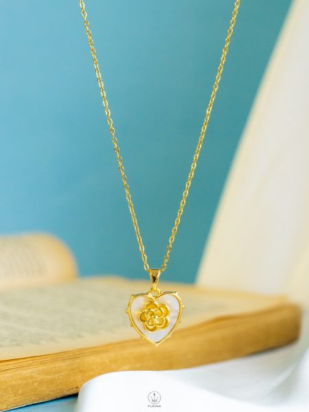 gold flower heart necklace