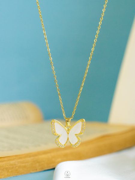 gold white butterfly straus necklace