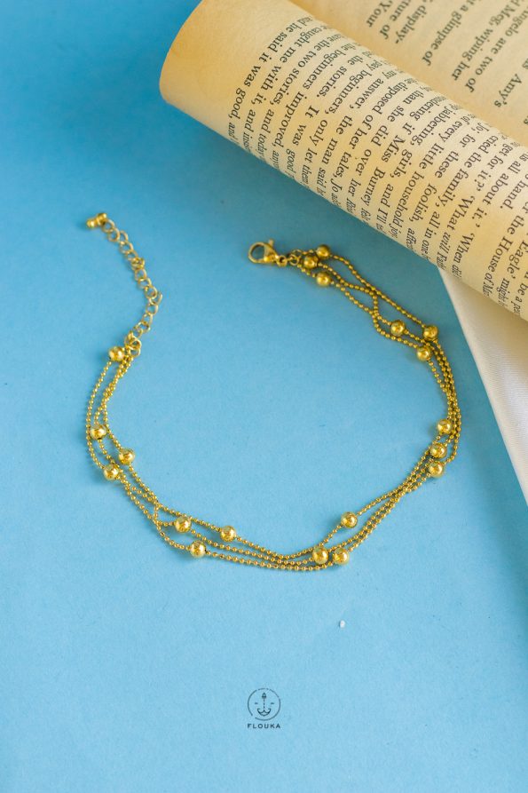 three layers gold balls anklet