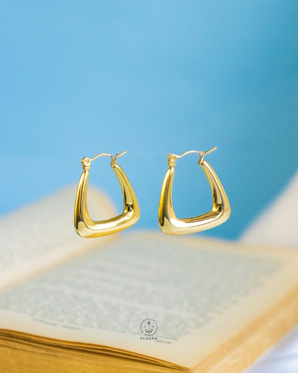 gold sharp square earrings