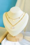 double layer fake pearl heart necklace