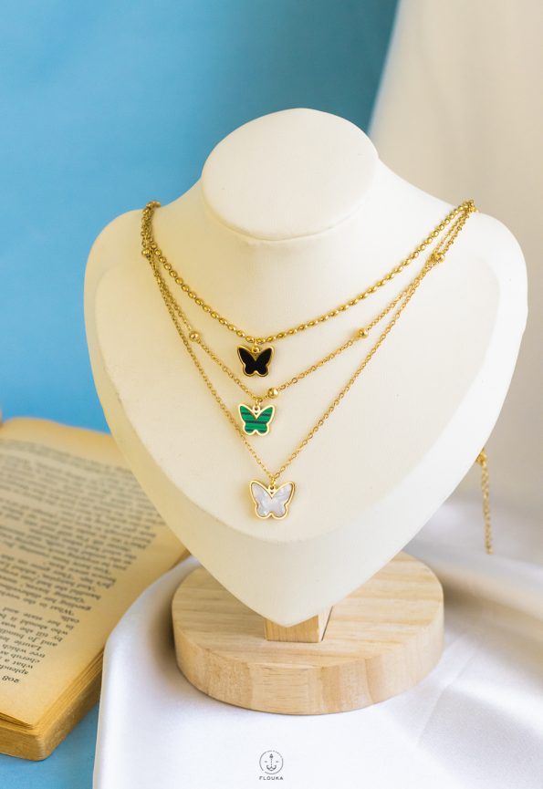 double layer gold butterflys necklace