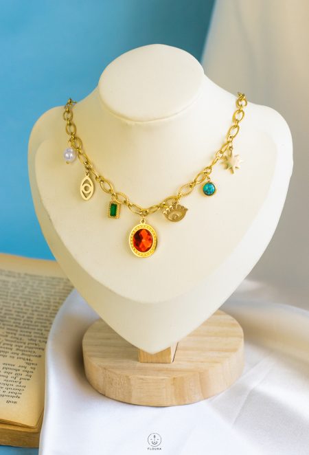 gold chains red eye necklace