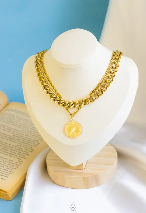 double layer gormet coin necklace