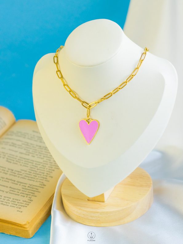 pink heart chains necklace