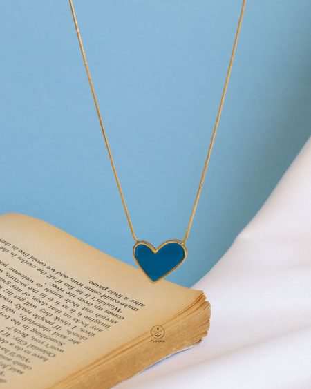 blue heart gold mouse necklace