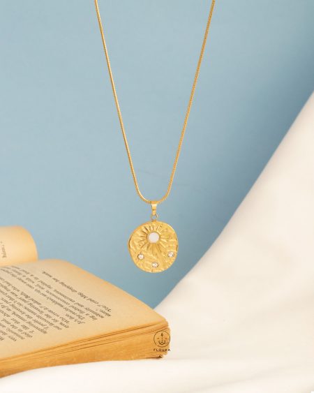 gold flat sun shine necklace