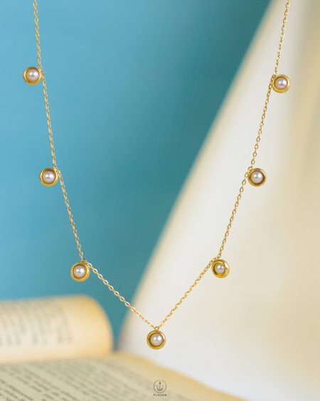 gold tiny pearls necklace