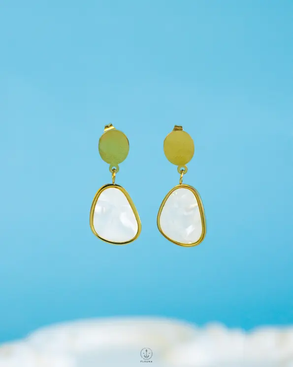 gold white seashell earrings