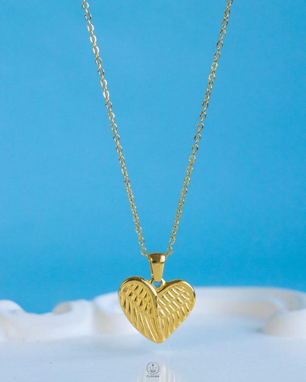 gold heart wing necklace