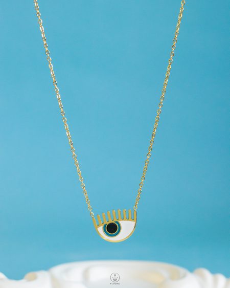 gold white eye necklace