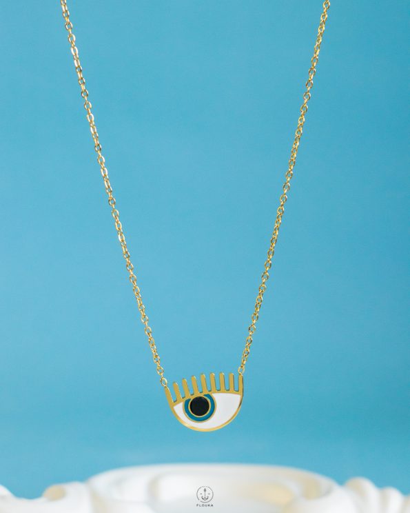 gold white eye necklace