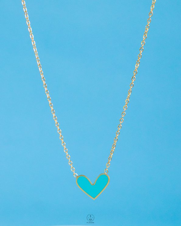 small gold blue heart necklace