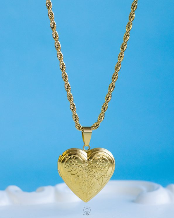 engraved heart PHOTO locket rope necklace