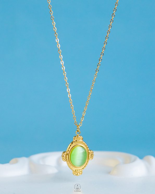 gold green frame necklace